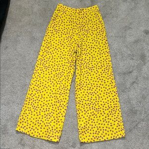 Dress To Linen Blend Abstract Animal Print High Waist Wide Leg Pants size small